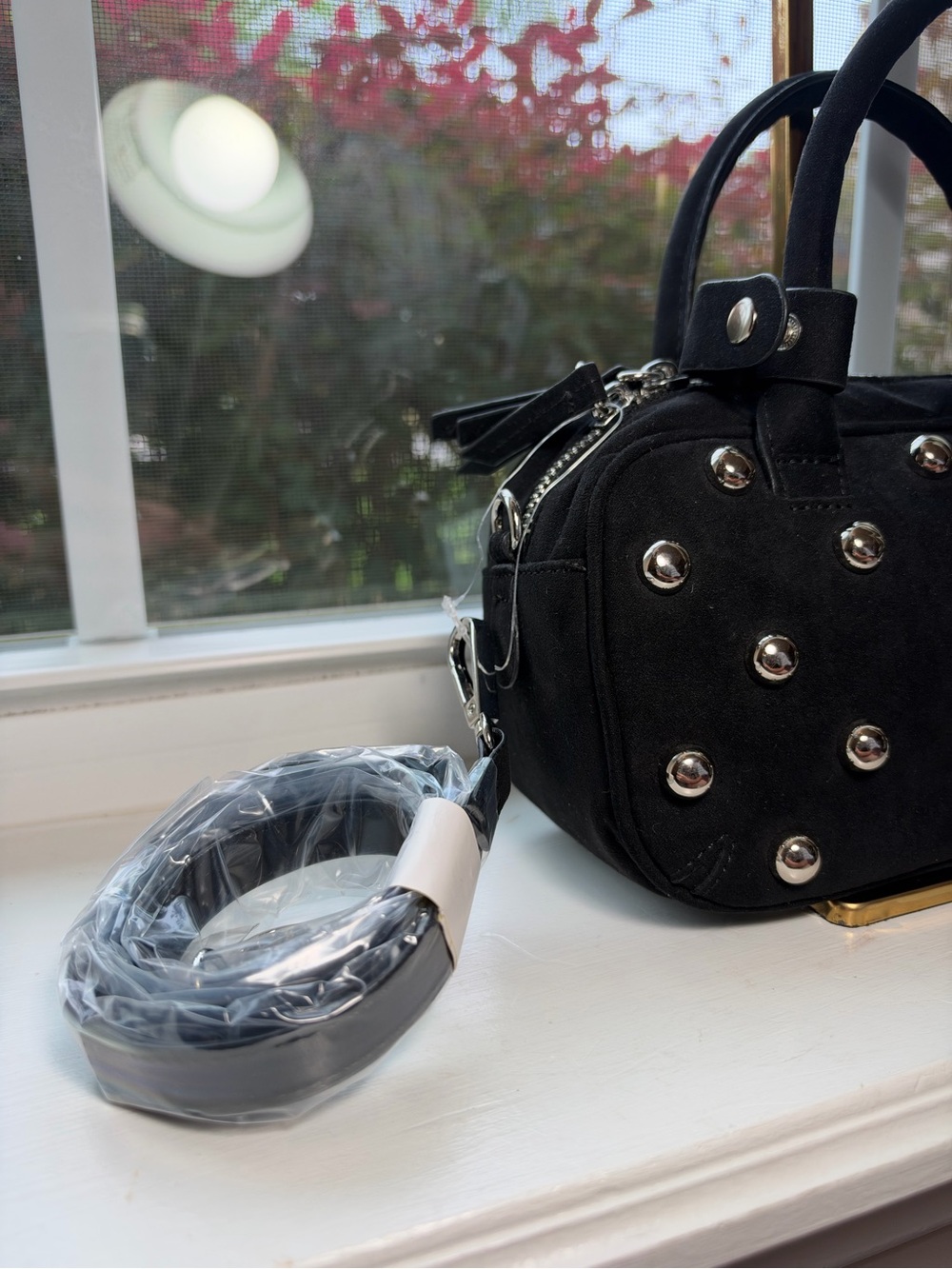 NWT🌷LOFT Black Studded Mini East West Satchel Handbag - Picture 8 of 11